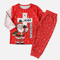 Switzerland Christmas Pajama Set with Santa Sleigh Silhouette and Red Holiday Icon - Wonder Print Shop