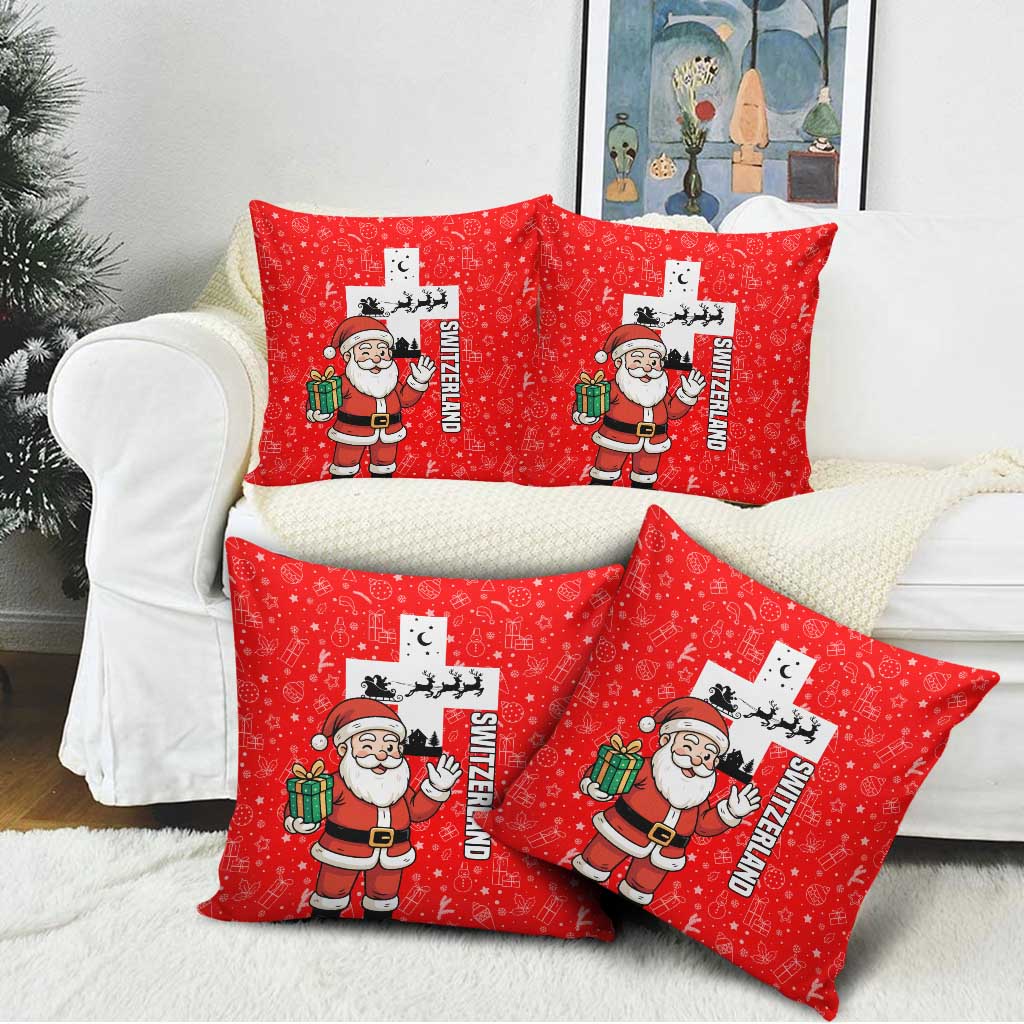 Switzerland Christmas Pillow Cover with Santa Sleigh Silhouette and Red Holiday Icon - Wonder Print Shop