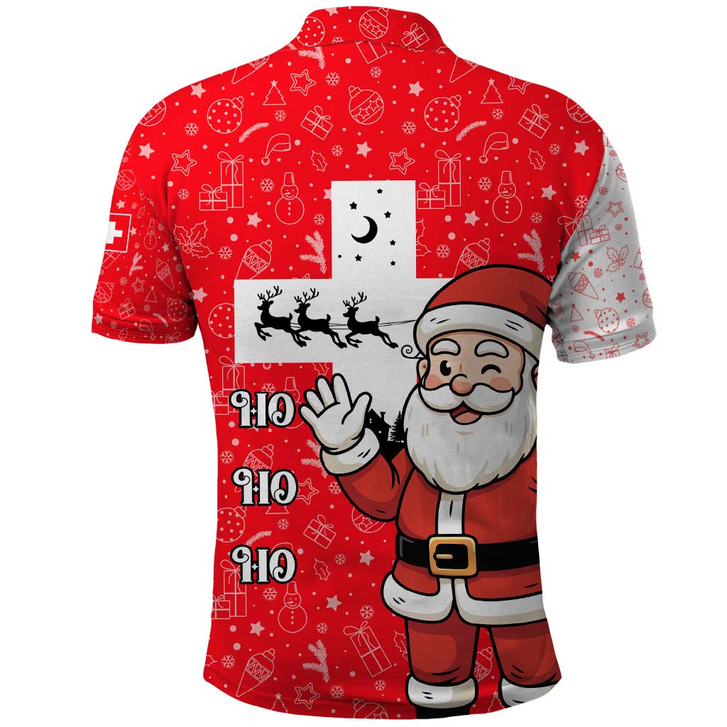 Switzerland Christmas Polo Shirt with Santa Sleigh Silhouette and Red Holiday Icon - Wonder Print Shop