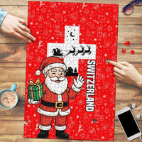 Switzerland Christmas Puzzle with Santa Sleigh Silhouette and Red Holiday Icon - Wonder Print Shop