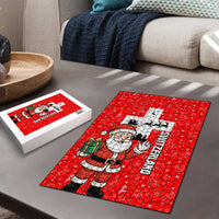 Switzerland Christmas Puzzle with Santa Sleigh Silhouette and Red Holiday Icon - Wonder Print Shop