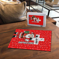 Switzerland Christmas Puzzle with Santa Sleigh Silhouette and Red Holiday Icon - Wonder Print Shop
