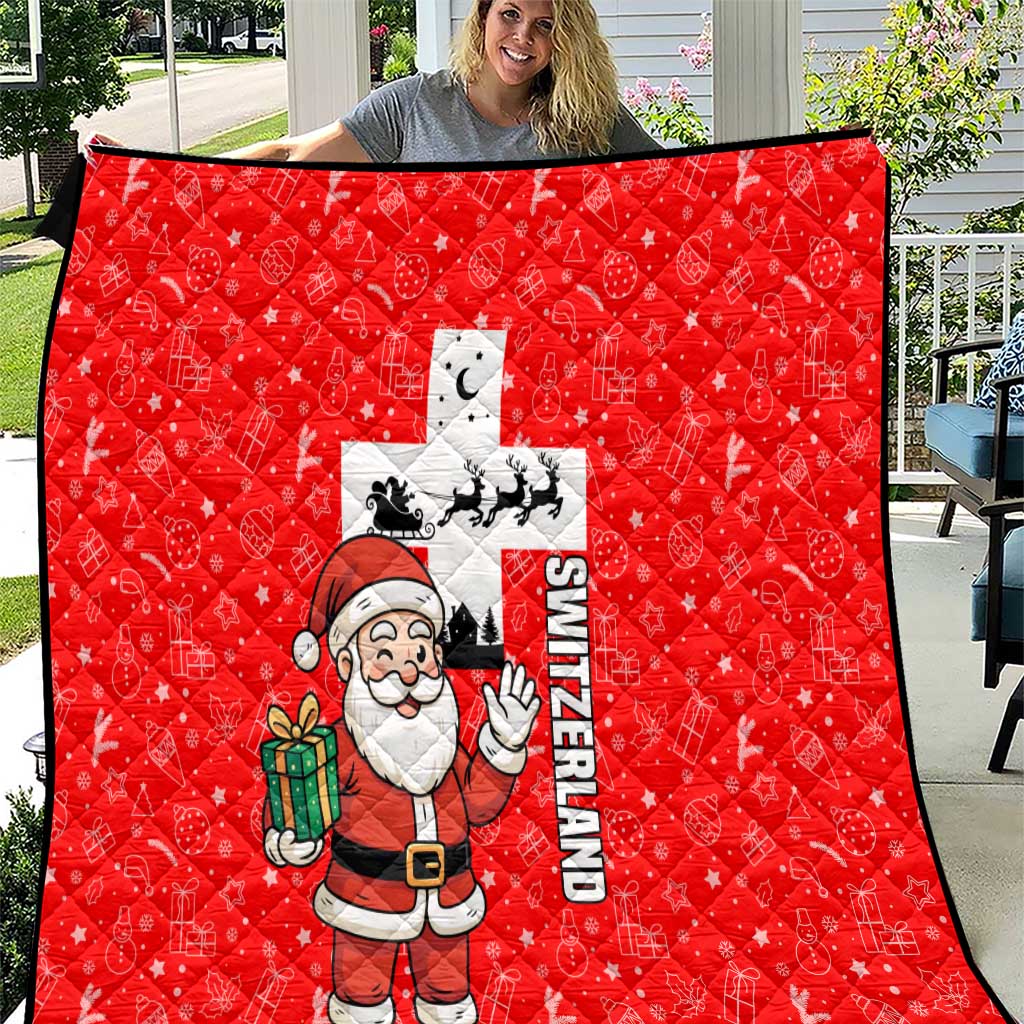 Switzerland Christmas Quilt with Santa Sleigh Silhouette and Red Holiday Icon - Wonder Print Shop