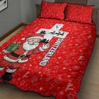 Switzerland Christmas Quilt Bed Set with Santa Sleigh Silhouette and Red Holiday Icon - Wonder Print Shop