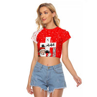Switzerland Christmas Raglan Cropped T Shirt with Santa Sleigh Silhouette and Red Holiday Icon - Wonder Print Shop