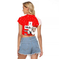 Switzerland Christmas Raglan Cropped T Shirt with Santa Sleigh Silhouette and Red Holiday Icon - Wonder Print Shop