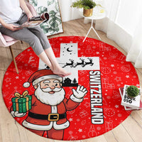 Switzerland Christmas Round Carpet with Santa Sleigh Silhouette and Red Holiday Icon - Wonder Print Shop