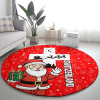 Switzerland Christmas Round Carpet with Santa Sleigh Silhouette and Red Holiday Icon - Wonder Print Shop