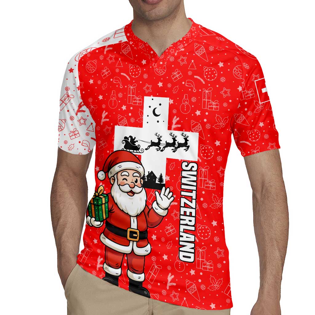 Switzerland Christmas Rugby Jersey with Santa Sleigh Silhouette and Red Holiday Icon - Wonder Print Shop