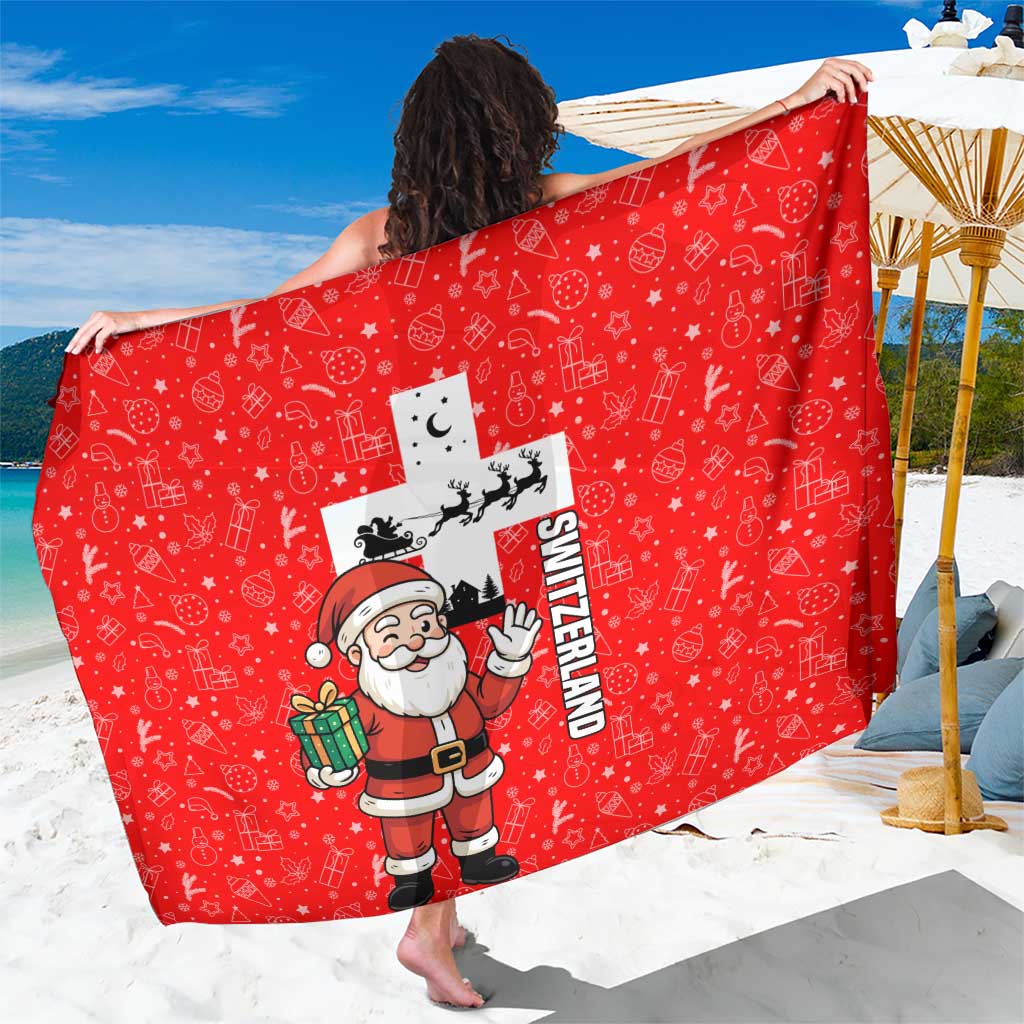 Switzerland Christmas Sarong with Santa Sleigh Silhouette and Red Holiday Icon - Wonder Print Shop