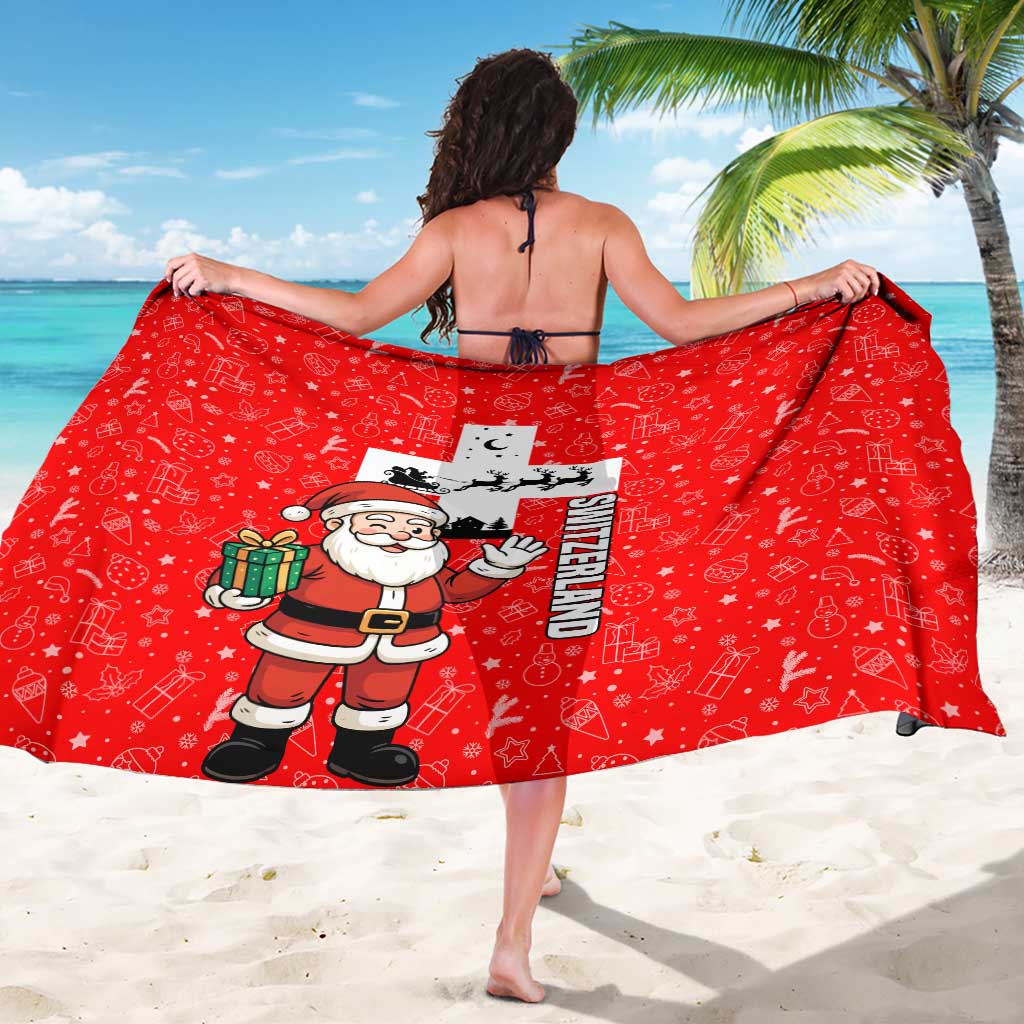 Switzerland Christmas Sarong with Santa Sleigh Silhouette and Red Holiday Icon - Wonder Print Shop