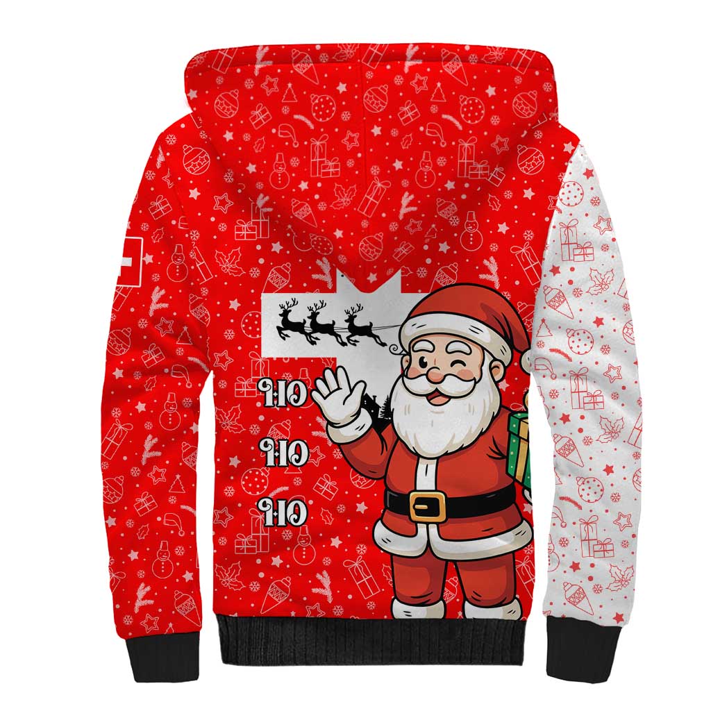 Switzerland Christmas Sherpa Hoodie with Santa Sleigh Silhouette and Red Holiday Icon - Wonder Print Shop