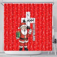 Switzerland Christmas Shower Curtain with Santa Sleigh Silhouette and Red Holiday Icon - Wonder Print Shop