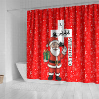 Switzerland Christmas Shower Curtain with Santa Sleigh Silhouette and Red Holiday Icon - Wonder Print Shop