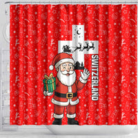 Switzerland Christmas Shower Curtain with Santa Sleigh Silhouette and Red Holiday Icon - Wonder Print Shop