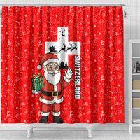 Switzerland Christmas Shower Curtain with Santa Sleigh Silhouette and Red Holiday Icon - Wonder Print Shop