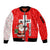 Switzerland Christmas Sleeve Zip Bomber Jacket with Santa Sleigh Silhouette and Red Holiday Icon - Wonder Print Shop