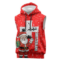 Switzerland Christmas Sleeveless Hoodie with Santa Sleigh Silhouette and Red Holiday Icon - Wonder Print Shop