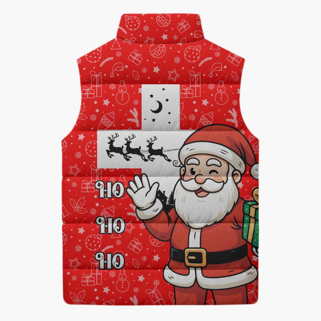 Switzerland Christmas Sleeveless Puffer Jacket with Santa Sleigh Silhouette and Red Holiday Icon - Wonder Print Shop
