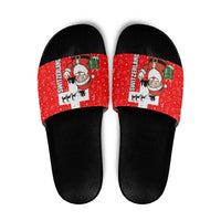 Switzerland Christmas Slide Sandals with Santa Sleigh Silhouette and Red Holiday Icon - Wonder Print Shop