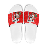 Switzerland Christmas Slide Sandals with Santa Sleigh Silhouette and Red Holiday Icon - Wonder Print Shop