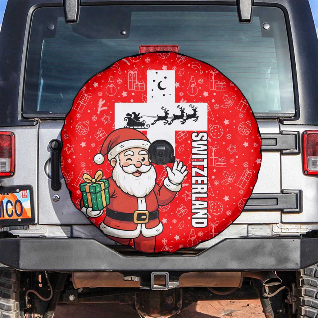 Switzerland Christmas Spare Tire Cover with Santa Sleigh Silhouette and Red Holiday Icon - Wonder Print Shop