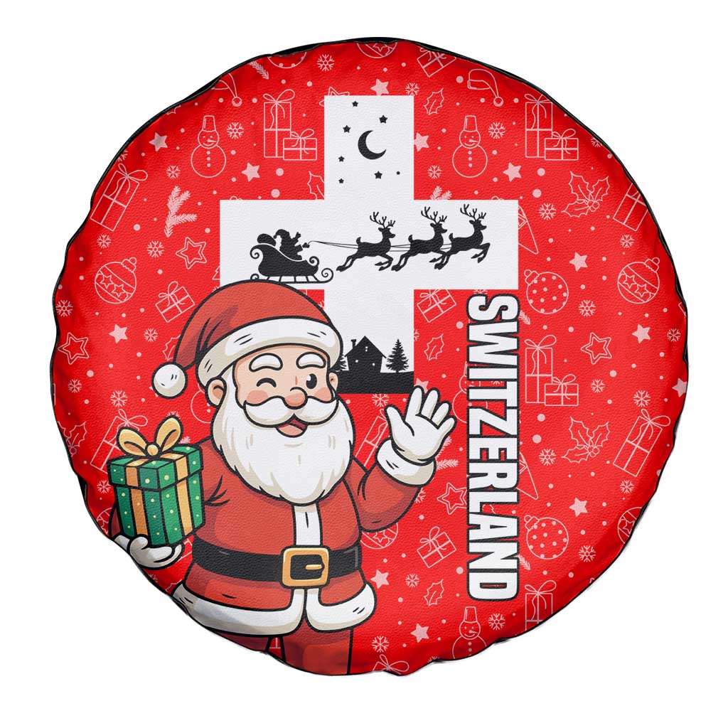 Switzerland Christmas Spare Tire Cover with Santa Sleigh Silhouette and Red Holiday Icon - Wonder Print Shop