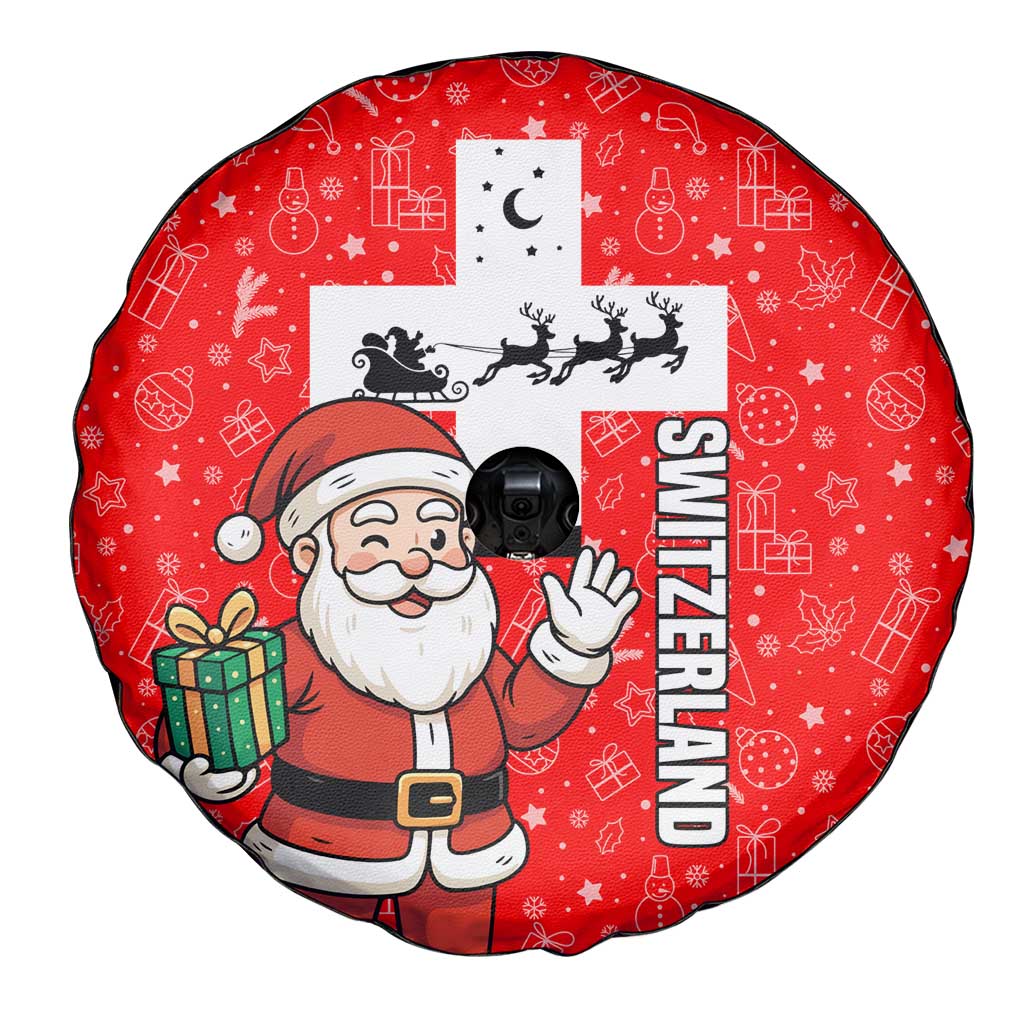 Switzerland Christmas Spare Tire Cover with Santa Sleigh Silhouette and Red Holiday Icon - Wonder Print Shop
