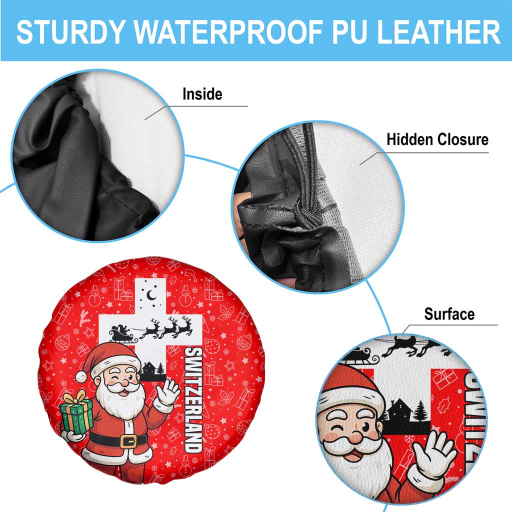 Switzerland Christmas Spare Tire Cover with Santa Sleigh Silhouette and Red Holiday Icon - Wonder Print Shop