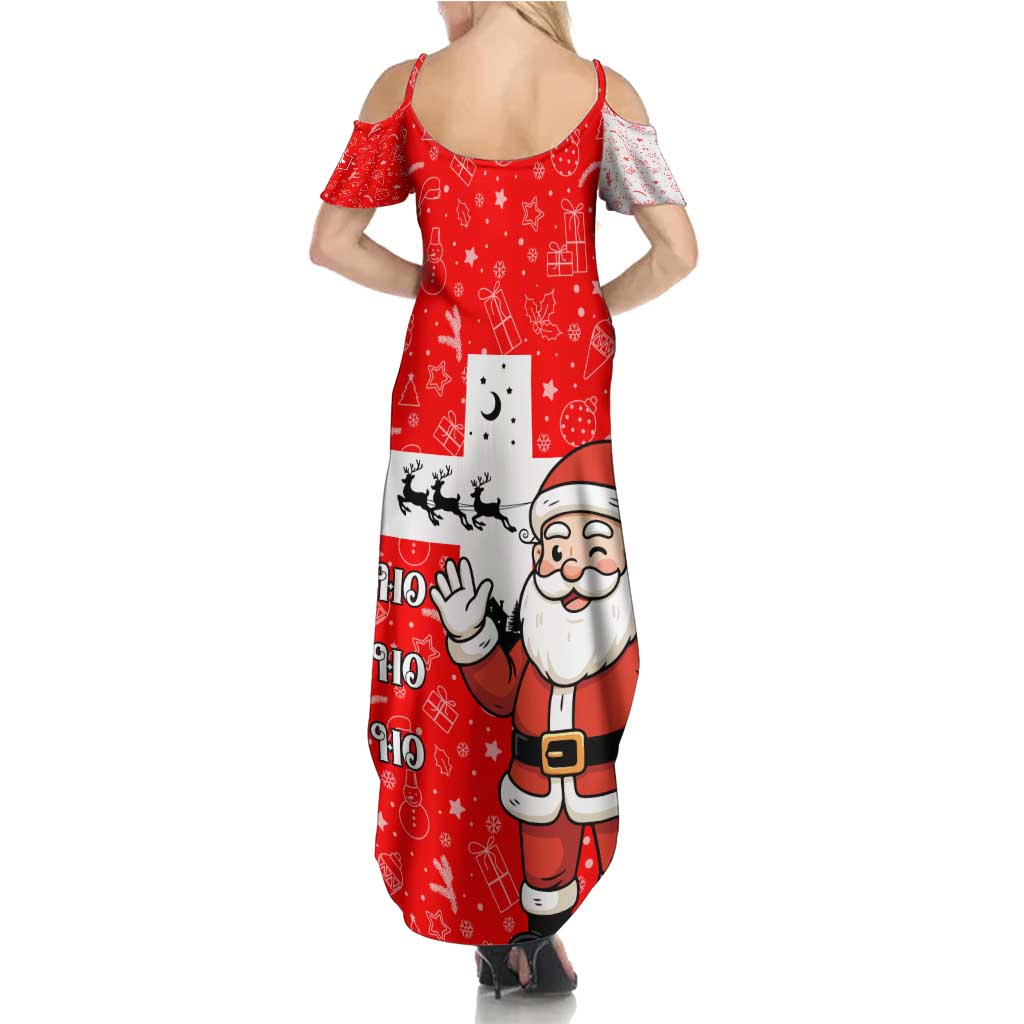 Switzerland Christmas Summer Maxi Dress with Santa Sleigh Silhouette and Red Holiday Icon - Wonder Print Shop