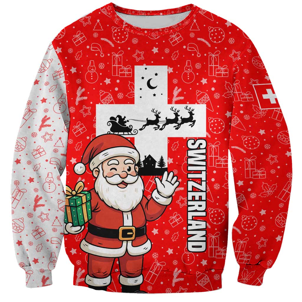 Switzerland Christmas Sweatshirt with Santa Sleigh Silhouette and Red Holiday Icon - Wonder Print Shop