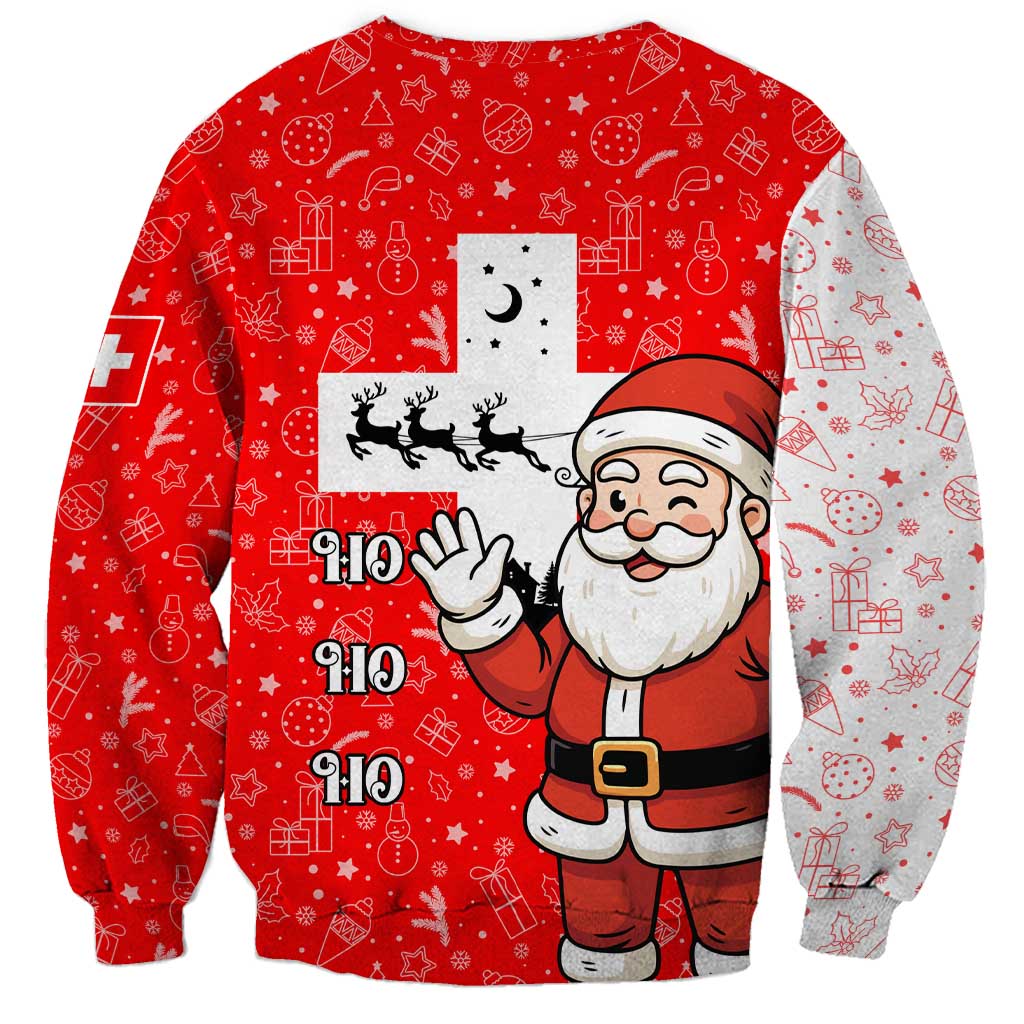 Switzerland Christmas Sweatshirt with Santa Sleigh Silhouette and Red Holiday Icon - Wonder Print Shop