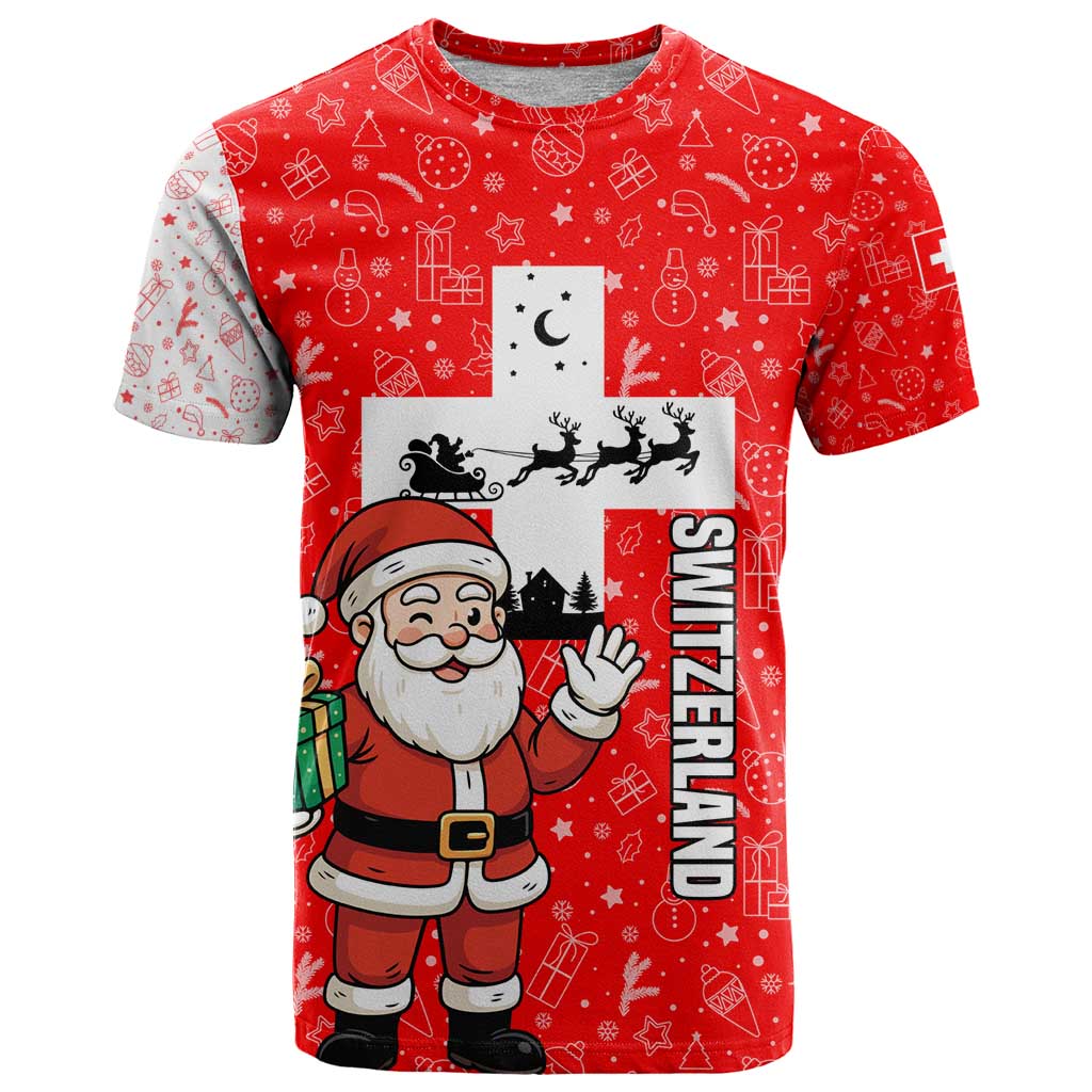 Switzerland Christmas T Shirt with Santa Sleigh Silhouette and Red Holiday Icon - Wonder Print Shop