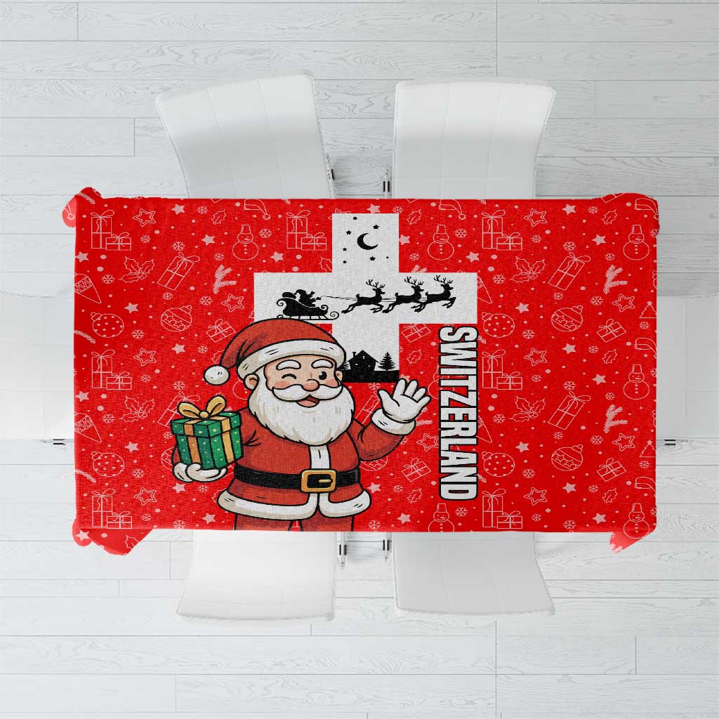 Switzerland Christmas Tablecloth with Santa Sleigh Silhouette and Red Holiday Icon - Wonder Print Shop