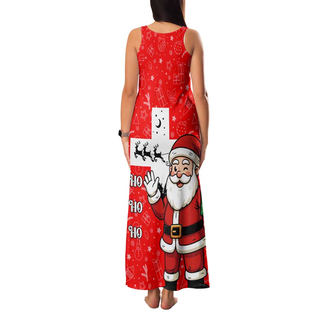 Switzerland Christmas Tank Maxi Dress with Santa Sleigh Silhouette and Red Holiday Icon - Wonder Print Shop