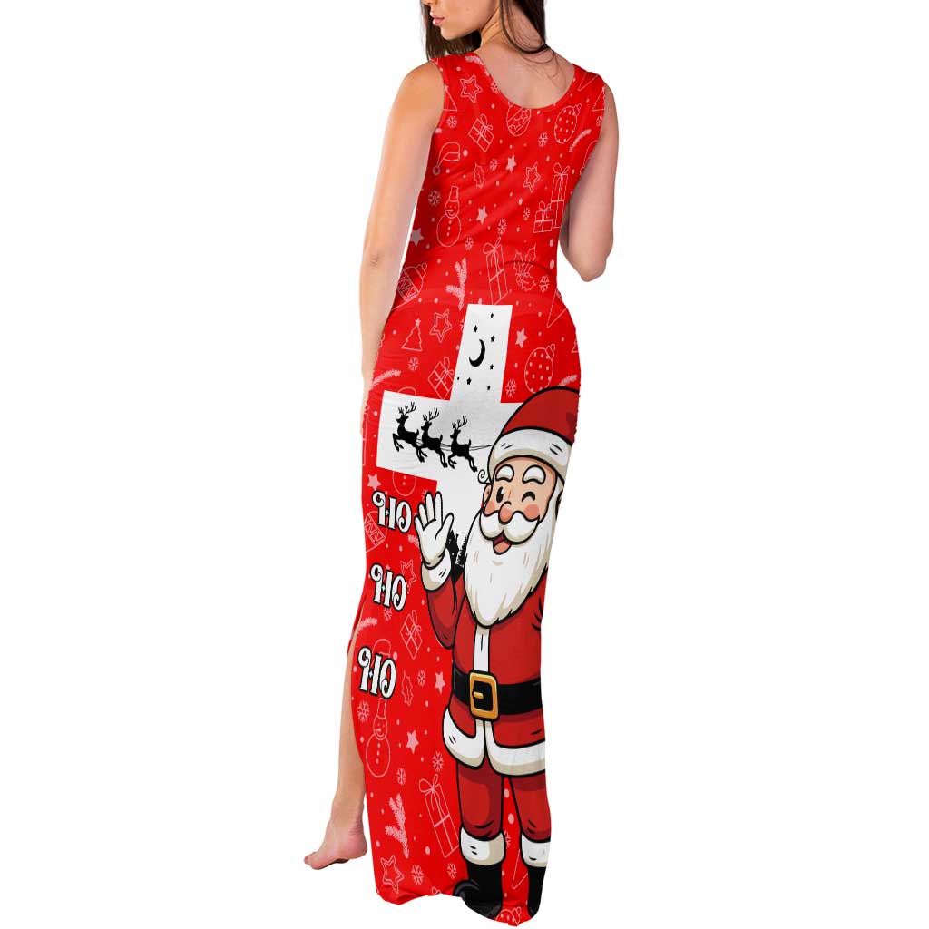 Switzerland Christmas Tank Maxi Dress with Santa Sleigh Silhouette and Red Holiday Icon - Wonder Print Shop