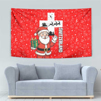 Switzerland Christmas Tapestry with Santa Sleigh Silhouette and Red Holiday Icon - Wonder Print Shop
