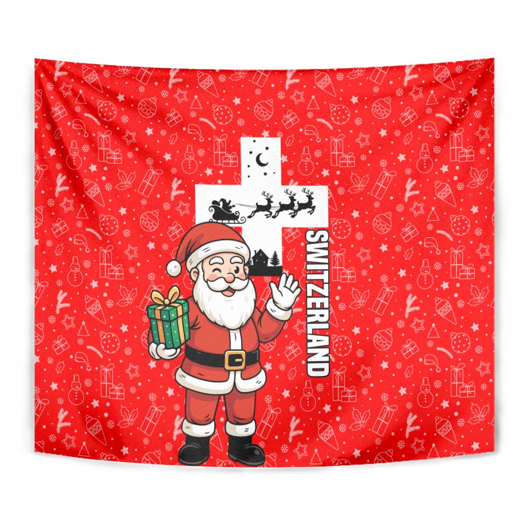 Switzerland Christmas Tapestry with Santa Sleigh Silhouette and Red Holiday Icon - Wonder Print Shop