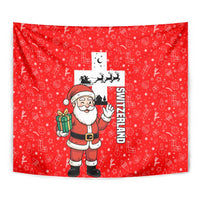 Switzerland Christmas Tapestry with Santa Sleigh Silhouette and Red Holiday Icon - Wonder Print Shop