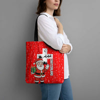 Switzerland Christmas Tote Bag with Santa Sleigh Silhouette and Red Holiday Icon - Wonder Print Shop