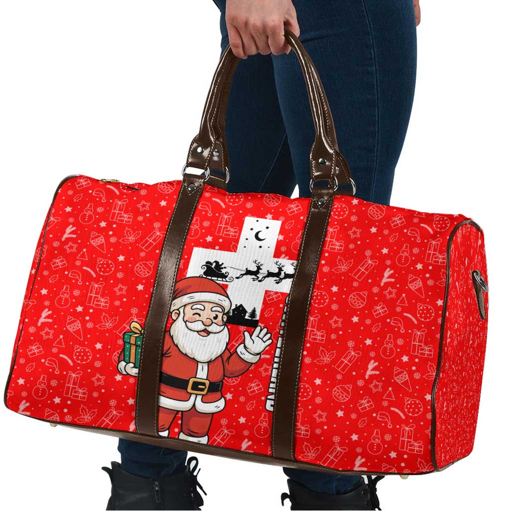 Switzerland Christmas Travel Bag with Santa Sleigh Silhouette and Red Holiday Icon - Wonder Print Shop