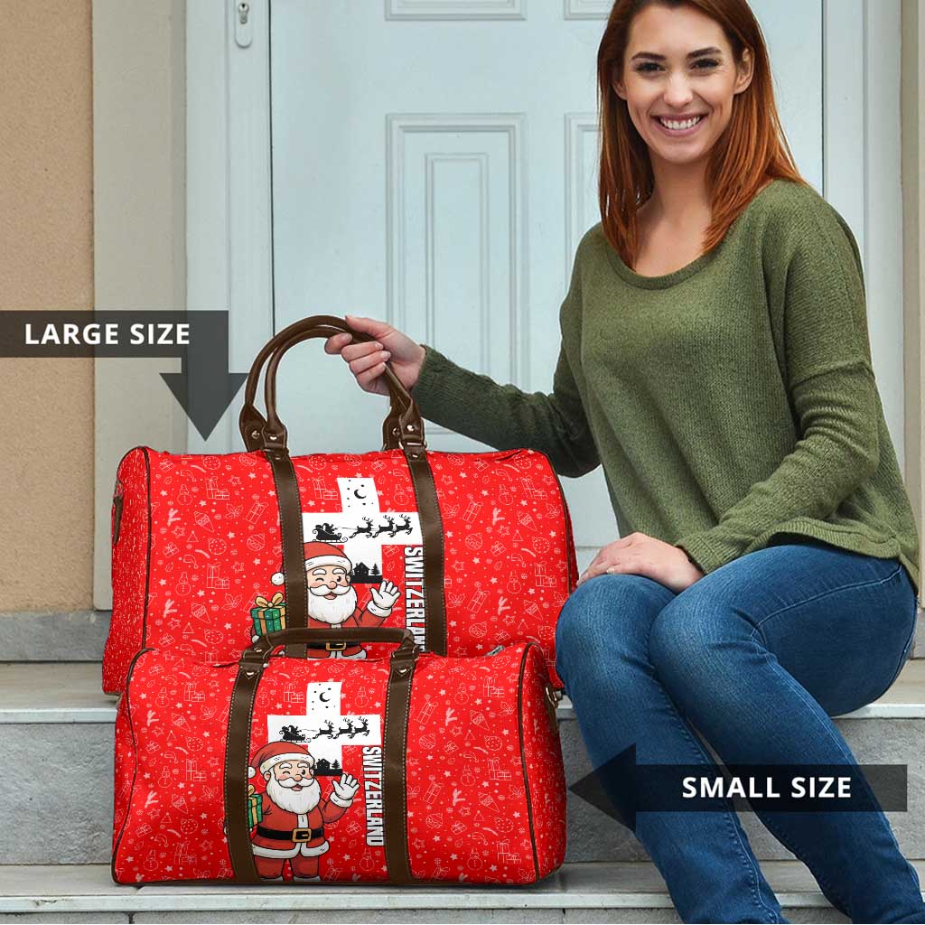 Switzerland Christmas Travel Bag with Santa Sleigh Silhouette and Red Holiday Icon - Wonder Print Shop