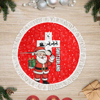 Switzerland Christmas Tree Skirt with Santa Sleigh Silhouette and Red Holiday Icon - Wonder Print Shop