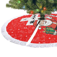 Switzerland Christmas Tree Skirt with Santa Sleigh Silhouette and Red Holiday Icon - Wonder Print Shop