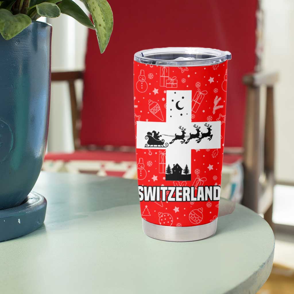 Switzerland Christmas Tumbler Cup with Santa Sleigh Silhouette and Red Holiday Icon - Wonder Print Shop