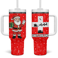 Switzerland Christmas Tumbler With Handle with Santa Sleigh Silhouette and Red Holiday Icon - Wonder Print Shop