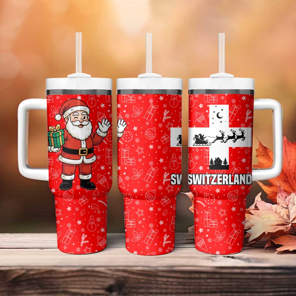 Switzerland Christmas Tumbler With Handle with Santa Sleigh Silhouette and Red Holiday Icon - Wonder Print Shop