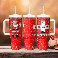 Switzerland Christmas Tumbler With Handle with Santa Sleigh Silhouette and Red Holiday Icon - Wonder Print Shop
