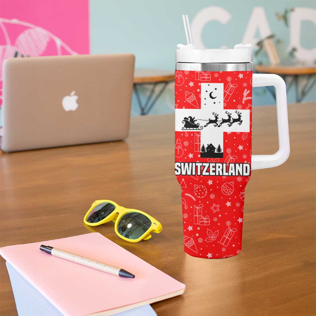Switzerland Christmas Tumbler With Handle with Santa Sleigh Silhouette and Red Holiday Icon - Wonder Print Shop
