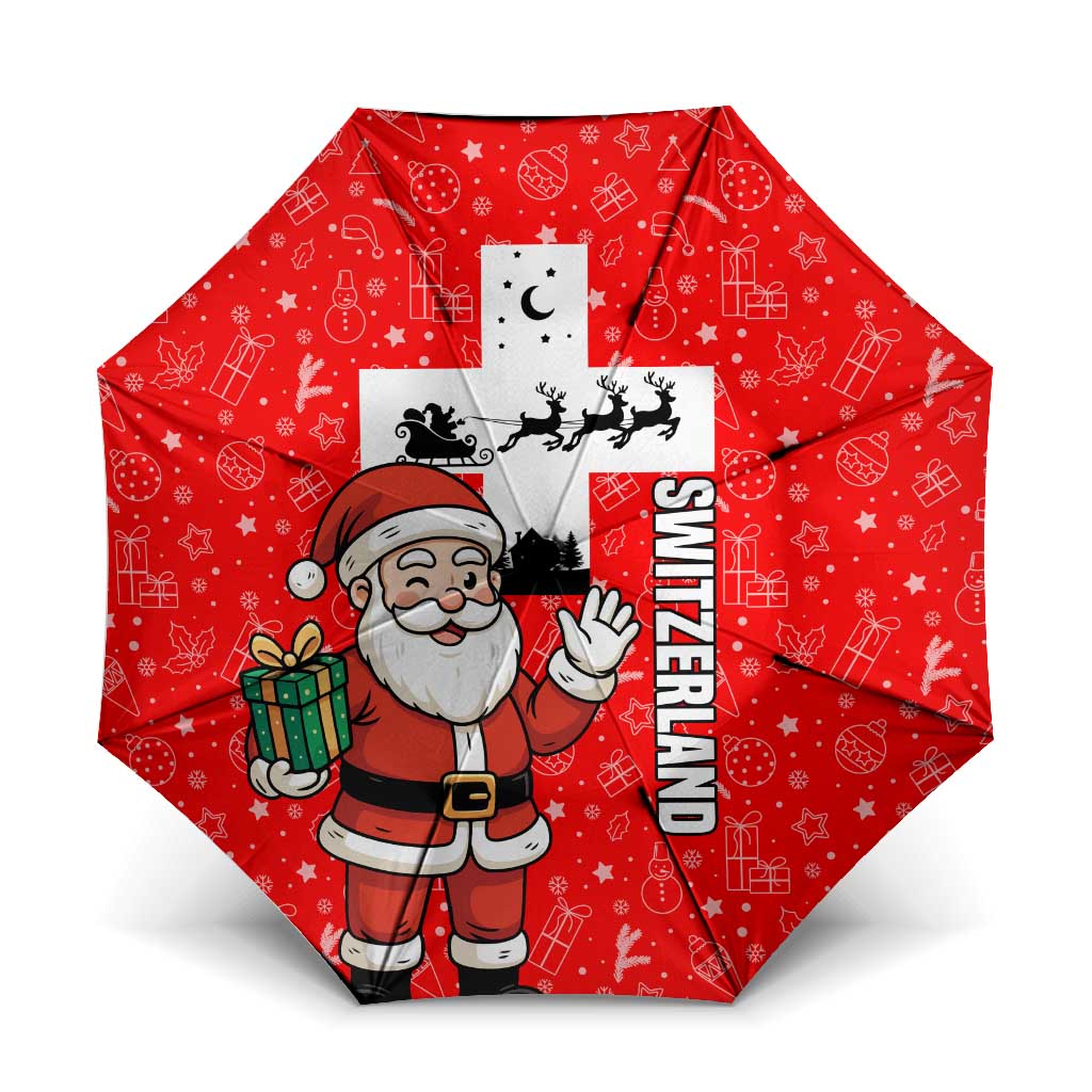 Switzerland Christmas Umbrella with Santa Sleigh Silhouette and Red Holiday Icon - Wonder Print Shop